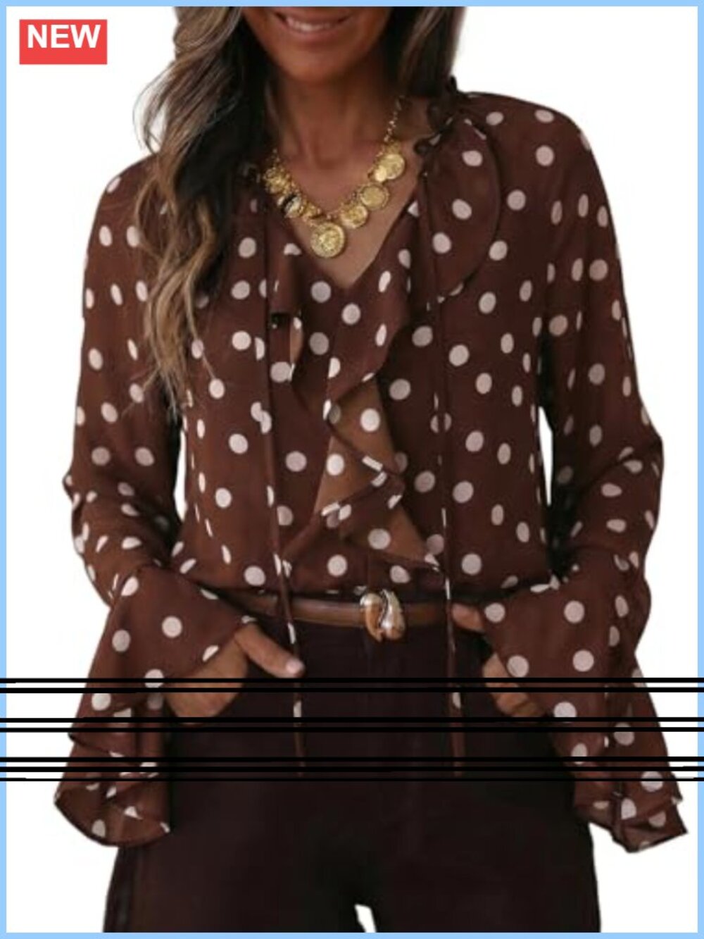 Women's Polka Dot Long Sleeve Tie Neck Blouse Business Casual Top